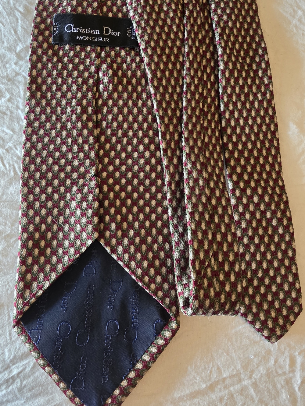 Dior Monsieur Olive Green and Burgundy Silk Tie